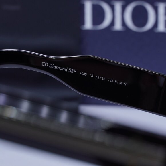 Dior CD DIAMOND S3F 10B0 Square Sunglasses - Shiny Black/Blue - Picture 7 of 10